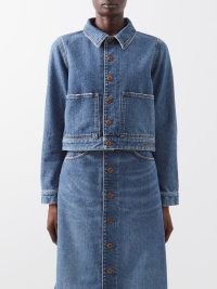 CHLOÉ Patch-pocket denim jacket in blue ~ women’s boxy collared utility inspired jackets ~ matchesfashion