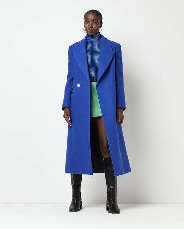RIVER ISLAND BLUE STRAIGHT LONGLINE COAT ~ women’s smart, minimalist winter coats - flipped