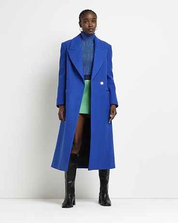 RIVER ISLAND BLUE STRAIGHT LONGLINE COAT ~ women’s smart, minimalist winter coats