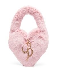 Blumarine heart-shape shoulder bag in chalk pink ~ cute faux fur handbags ~ fluffy top handle bags ~ farfetch