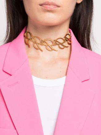 Blumarine Logo Chocker necklace in gold tone ~ designer chokers ~ women’s statement jewellery ~ farfetch - flipped