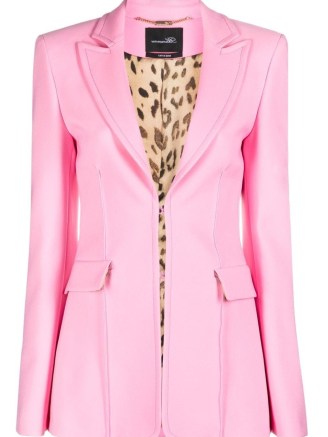 Blumarine tailored single-breasted blazer in bubblegum pink ~ women’s designer blazers ~ farfetch ~ feminine style jackets - flipped