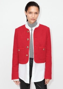 ME and EM Bouclé Crop Jacket in Red – women’s smart textured cropped jackets - flipped