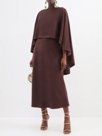 JASON WU COLLECTION Caped-shoulder satin midi dress in ~ elegant fluid fabric occasion dresses ~ chic flowing evening clothes ~ matchesfashion