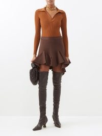 GIVENCHY Ruffled flared-hem jersey mini skirt in brown – flippy pephem skirts – MATCHESFASHION