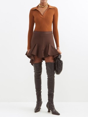 GIVENCHY Ruffled flared-hem jersey mini skirt in brown – flippy pephem skirts – MATCHESFASHION - flipped