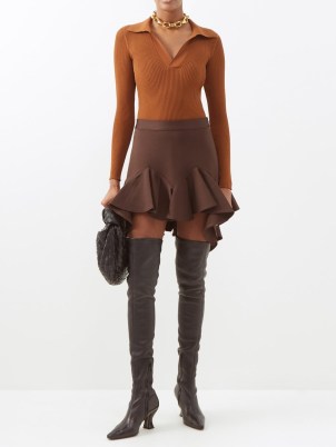 GIVENCHY Ruffled flared-hem jersey mini skirt in brown – flippy pephem skirts – MATCHESFASHION