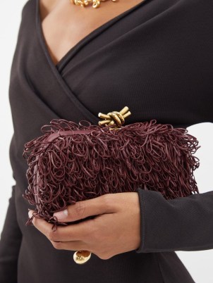 BOTTEGA VENETA Knot looped-leather clutch bag in burgundy – luxe textured occasion bags – MATCHESFASHION