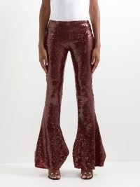 16ARLINGTON Koro sequinned flared jersey trousers in burgundy – glamorous dark red sequin covered flares – MATCHESFASHION