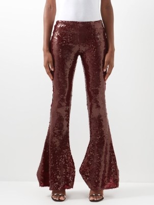 16ARLINGTON Koro sequinned flared jersey trousers in burgundy – glamorous dark red sequin covered flares – MATCHESFASHION - flipped