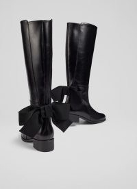 L.K. BENNETT Callie Black Leather Bow Detail Knee-High Boots – women’s boots embellished with bows