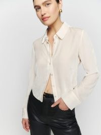 Reformation Cam Velvet Top in Fior Di Latte ~ women’s luxe collared button down tops