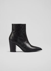 L.K. BENNETT Camilla Grey Snake Effect Leather Ankle Boots – women’s animal print block heel boot – reptile prints on womens winter footwear