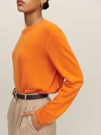 Reformation Cashmere Boyfriend Sweater in Nectarine | womens orange round neck sweaters | women’s relaxed fit jumpers