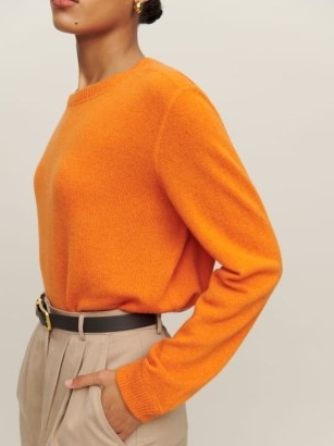 Reformation Cashmere Boyfriend Sweater in Nectarine | womens orange round neck sweaters | women’s relaxed fit jumpers