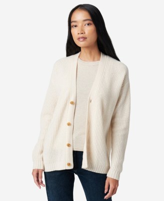 KENNETH COLE Cashmere Ribbed-Knit Cardigan in Cream ~ women’s oversized fit button front cardigans - flipped