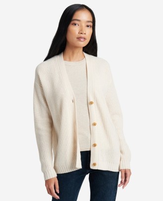 KENNETH COLE Cashmere Ribbed-Knit Cardigan in Cream ~ women’s oversized fit button front cardigans