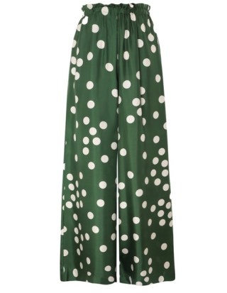 Naomi Watts green and white silk spot print wide leg trousers, ZIMMERMANN CELESTIAL ELASTICATED PANT in Emerald Confetti, on Instagram, 14 September 2022 | celebrity social media fashion | star style clothes | silky polka dot pants - flipped