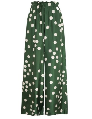 Naomi Watts green and white silk spot print wide leg trousers, ZIMMERMANN CELESTIAL ELASTICATED PANT in Emerald Confetti, on Instagram, 14 September 2022 | celebrity social media fashion | star style clothes | silky polka dot pants