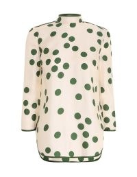 Naomi Watts white high neck top with green spot, ZIMMERMANN CELESTIAL TUNIC BLOUSE in Cream / Emerald Confetti, on Instagram, 14 September 2022 | celebrity fashion | social media star style fashion
