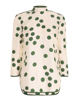Naomi Watts white high neck top with green spot, ZIMMERMANN CELESTIAL TUNIC BLOUSE in Cream / Emerald Confetti, on Instagram, 14 September 2022 | celebrity fashion | social media star style fashion