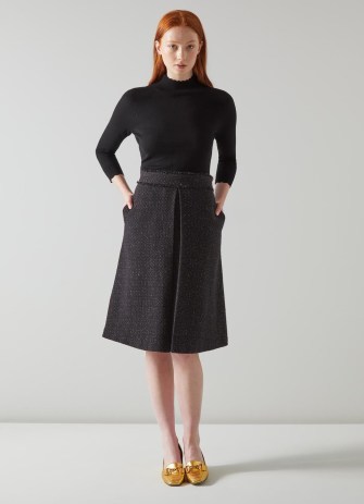 L.K. BENNETT Chelsea Black Sparkle Tweed Skirt ~ vintage style A-line skirts ~ classic textured clothes with metallic fibres