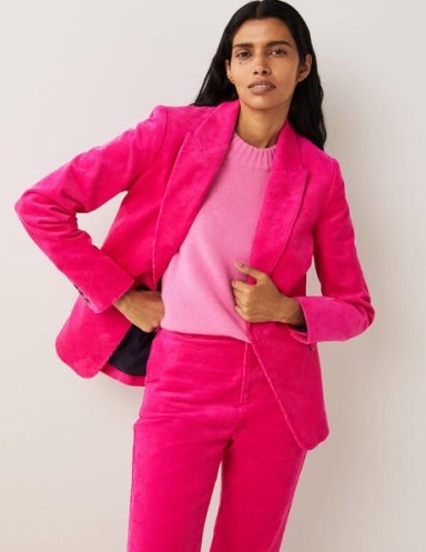 Boden Corduroy Blazer Wild Watermelon Pink – bright cord blazers – women’s casual tailored single breasted jackets - flipped