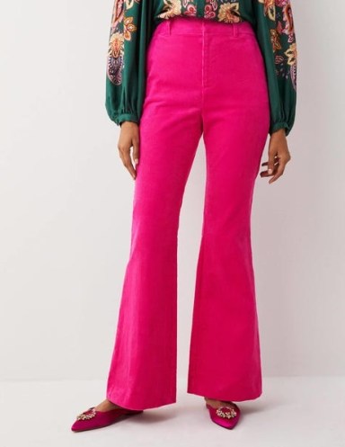 Boden Corduroy Flare Trousers Wild Watermelon Pink – women’s vibrant coloured cord flares - flipped
