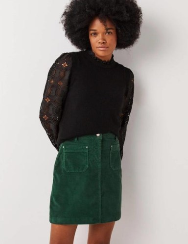 Boden Corduroy Mini Skirt Trekking Green – pocket detail cord skirts - flipped