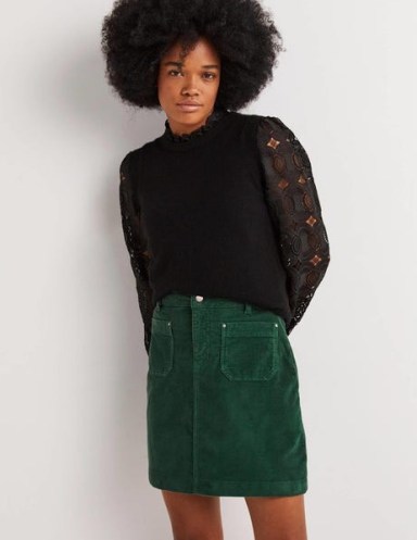 Boden Corduroy Mini Skirt Trekking Green – pocket detail cord skirts