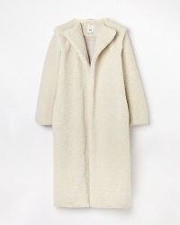 RIVER ISLAND CREAM BORG LONGLINE COAT / women’s textured faux shearling winter coats