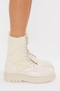 IN THE STYLE CREAM LACE UP BOOTS ~ women’s chelsea style combat boot