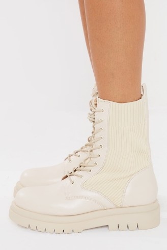 IN THE STYLE CREAM LACE UP BOOTS ~ women’s chelsea style combat boot - flipped