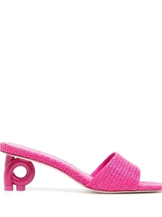 Cult Gaia Cora 65mm woven sandals in fuchsia pink ~ bright sculpted heel mules - flipped