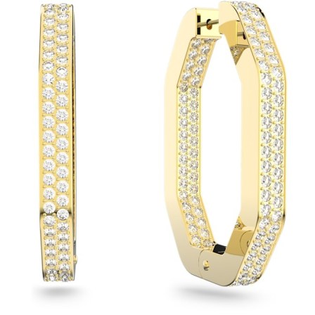 SWAROVSKI Dextera hoop earrings – large octagon pavé crystal hoops – gold-tone statement jewellery with white crystals - flipped