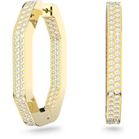 SWAROVSKI Dextera hoop earrings – large octagon pavé crystal hoops – gold-tone statement jewellery with white crystals