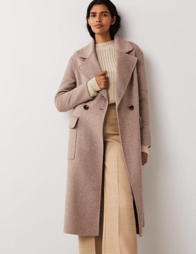 Boden Double Faced Wool Coat Oatmeal Melange / women’s chic neutral longline winter coats - flipped
