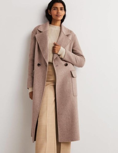 Boden Double Faced Wool Coat Oatmeal Melange / women’s chic neutral longline winter coats