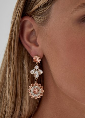 L.K. BENNETT Eloise Pink and Clear Crystal Chandelier Earrings ~ floral statement drops ~ occasion jewellery - flipped