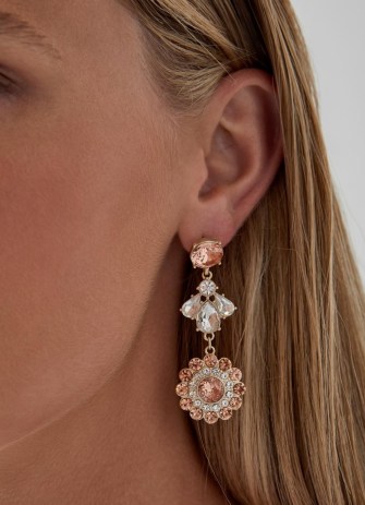 L.K. BENNETT Eloise Pink and Clear Crystal Chandelier Earrings ~ floral statement drops ~ occasion jewellery