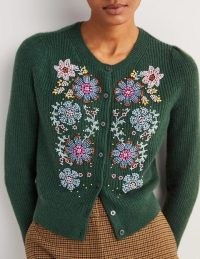 Boden Embellished Ribbed Cardigan Trekking Green – floral beaded cardigans