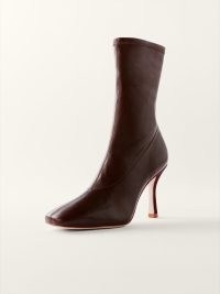 Reformation Eris Stretch Ankle Boot in Chestnut Leather ~ brown square toe high hell boots ~ womens stylish winter footwear