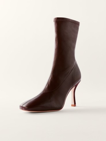 Reformation Eris Stretch Ankle Boot in Chestnut Leather ~ brown square toe high hell boots ~ womens stylish winter footwear