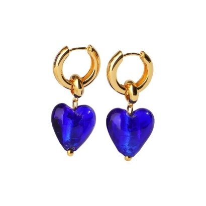 Classicharms ESMÉE BLUE GLAZE HEART DANGLE EARRINGS ~ heart charm drops ~ hearts on jewellery - flipped
