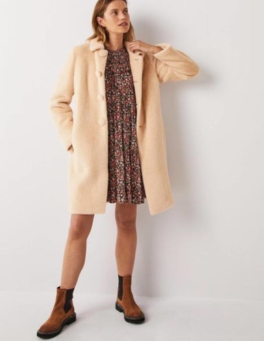 Boden Faux Fur Collared Coat Natural / women’s textured winter coats - flipped