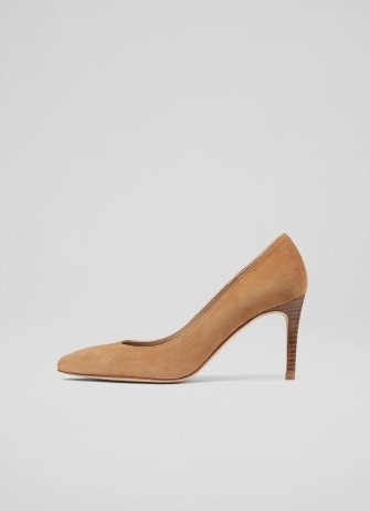 L.K. BENNETT Floret Nutmeg Suede Pointed Toe Courts – light brown court shoes – neutral stiletto heel pumps – women’s autumn / winter footwear
