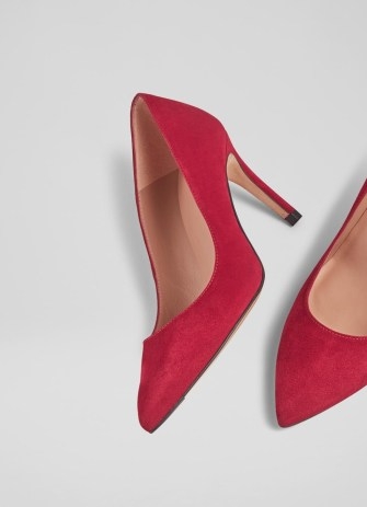 L.K. BENNETT Floret Red Dahlia Suede Pointed Toe Courts – jewel tone court shoes - flipped