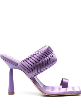GIABORGHINI 110 mm woven square-toe sandals in lavender purple / contemporary shaped leather mules / farfetch - flipped