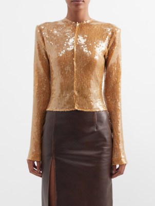 16ARLINGTON Keid sequinned cardigan in gold – shimmering sequin covered cardigans – luxe occasion tops – MATCHESFASHION - flipped