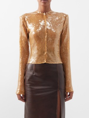 16ARLINGTON Keid sequinned cardigan in gold – shimmering sequin covered cardigans – luxe occasion tops – MATCHESFASHION